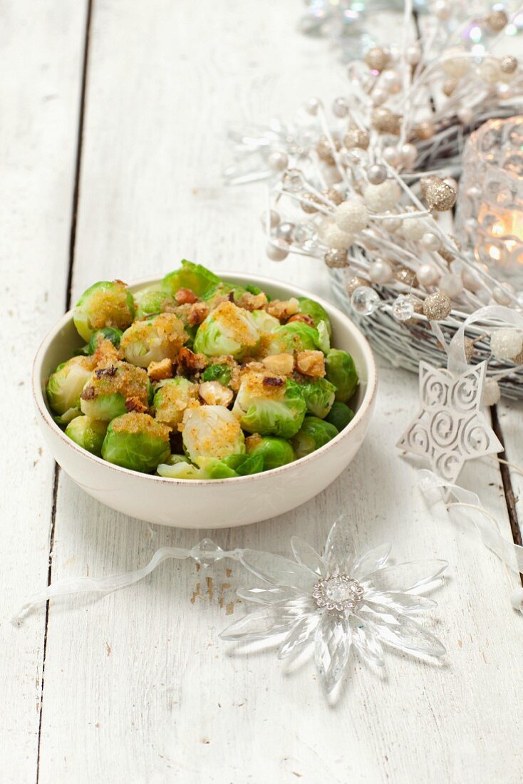 Brussels sprouts with buttered crumbs and hazelnuts