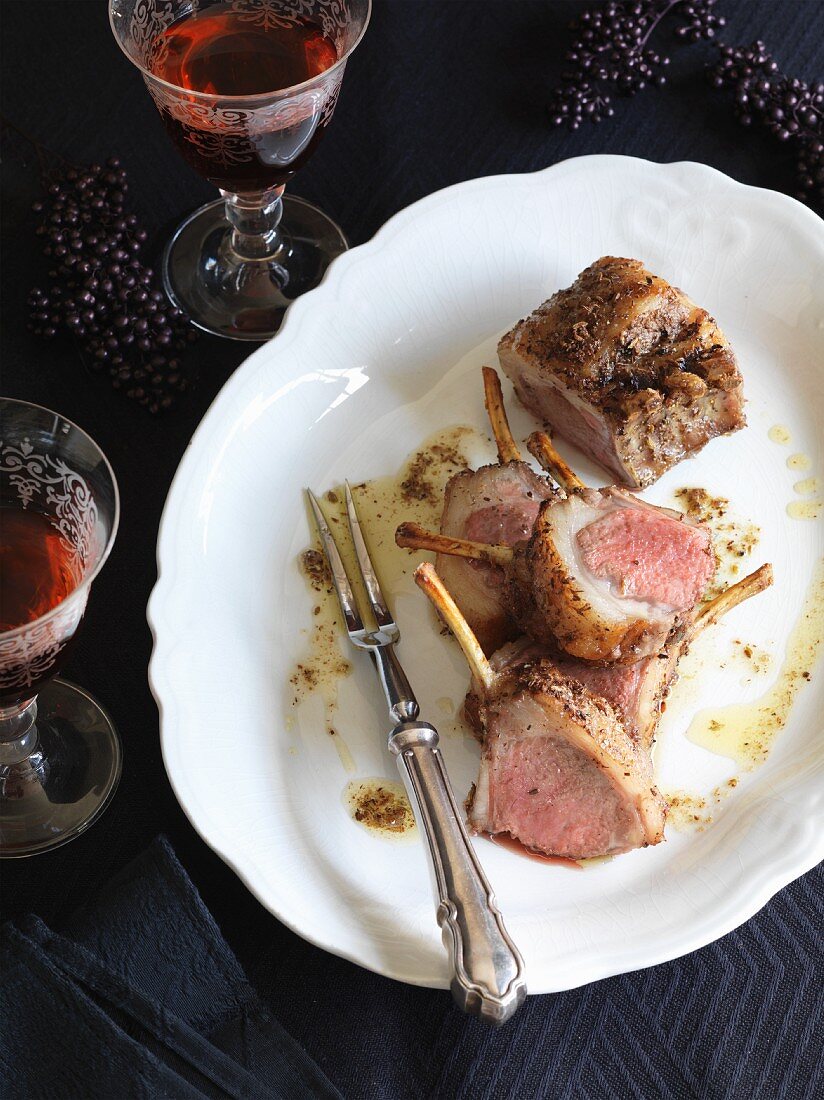 Roast saddle of lamb with spiced butter