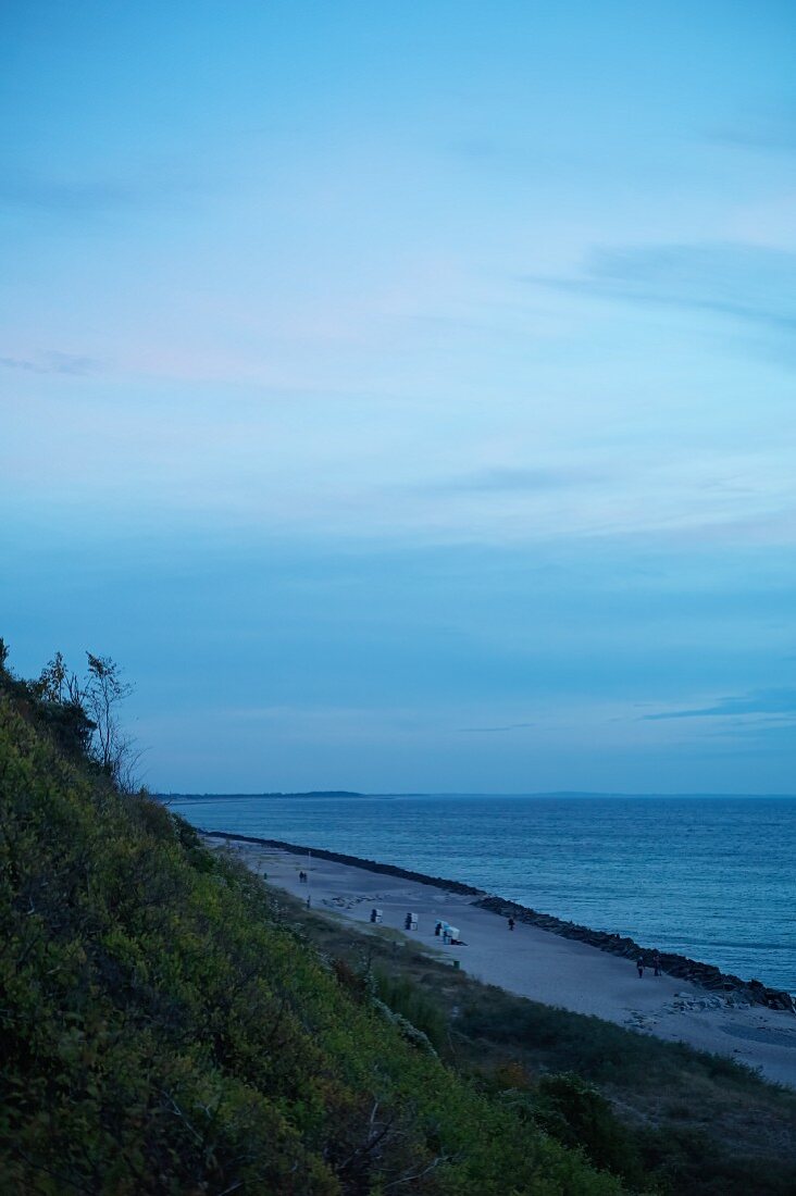 Blick vom dem Dornenbusch auf die Vitter Bucht in der Dunkelheit, Vorpommersche Boddenlandschaft