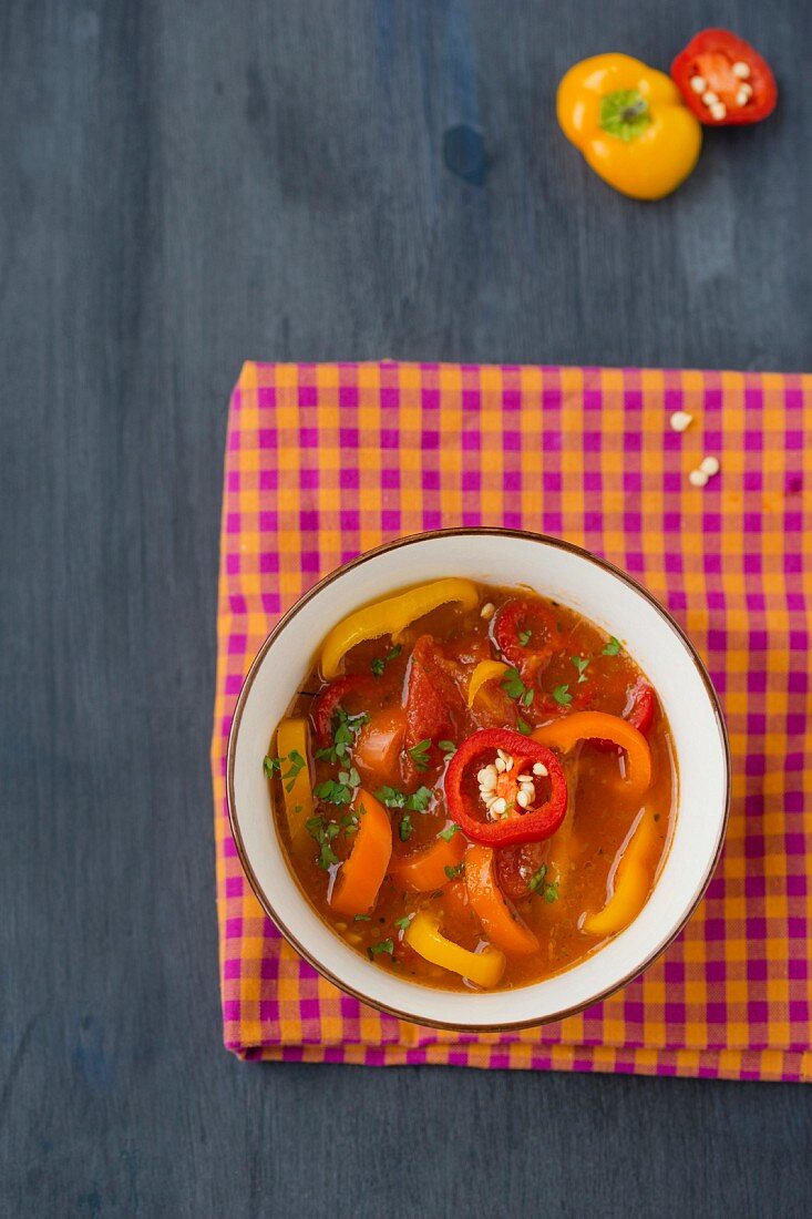 Colourful tomato and pepper soup