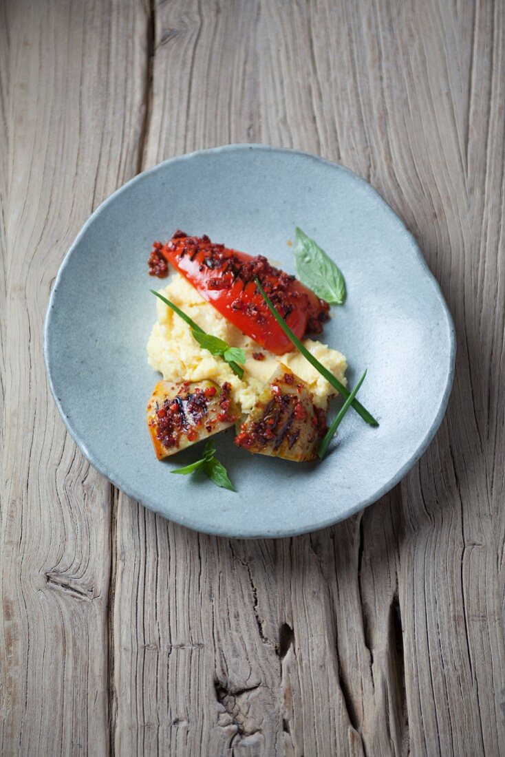 Polenta with grilled artichokes and peppers