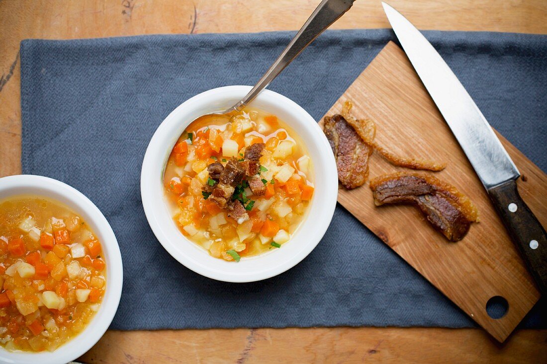 Turnip, pumpkin and pork dripping stew