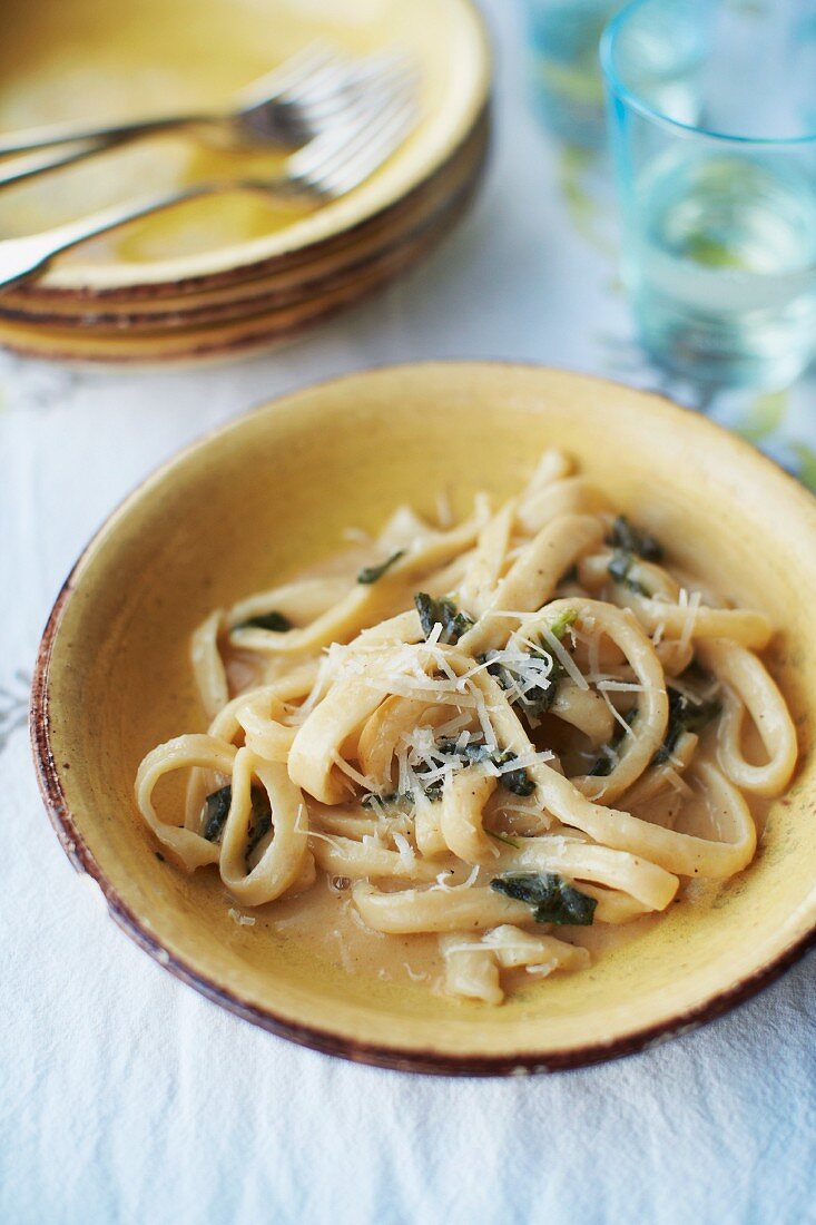 Homemade tagliatelle with sage and Parmesan