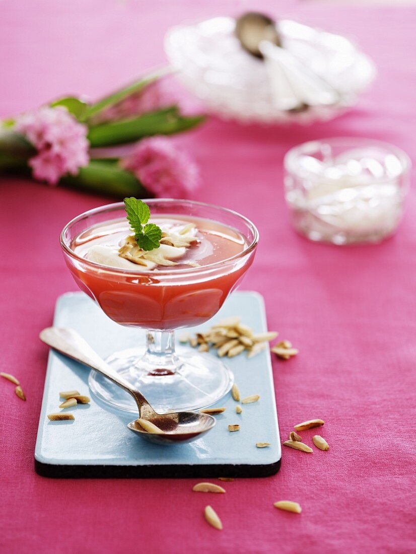 Strawberry soup with roasted slivered almonds