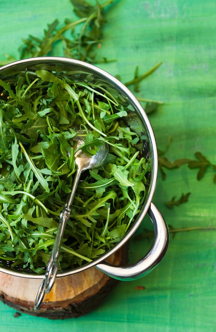 Rocket leaves in a pot