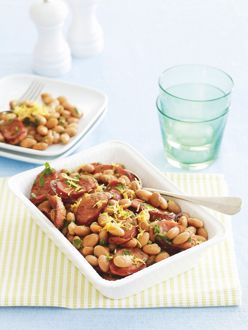 Borlotti beans with pan-fried chorizo