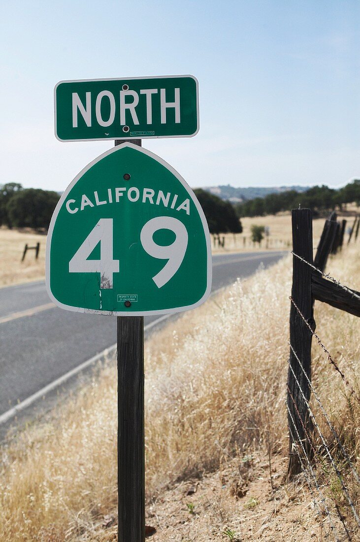 Traffic sign on road in California