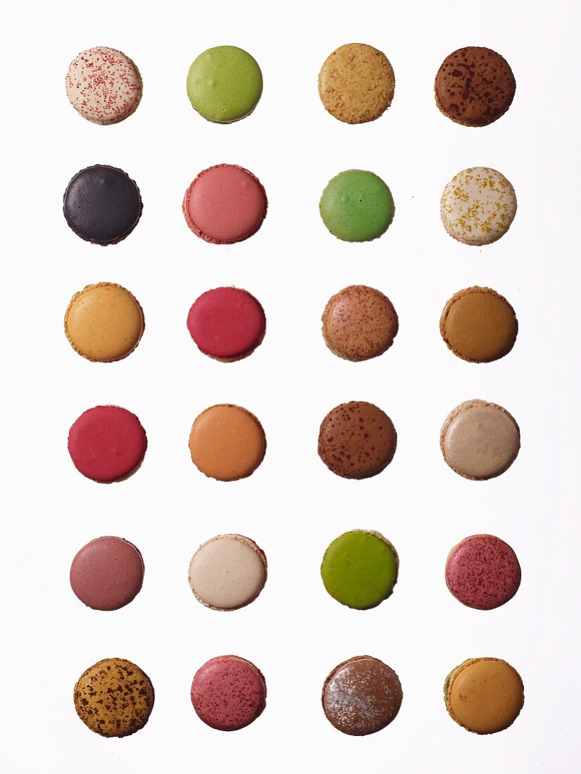 Rows of different macaroons