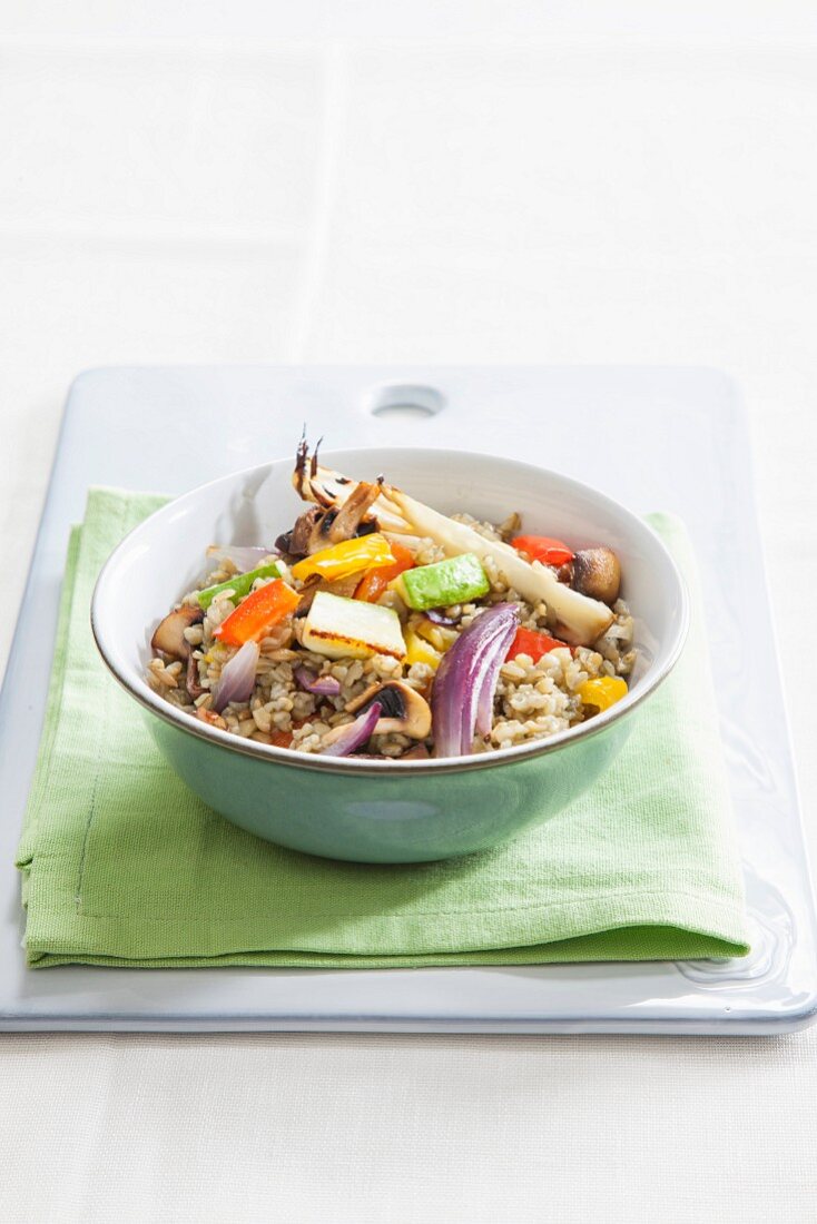 Freekeh with colourful roasted vegetables