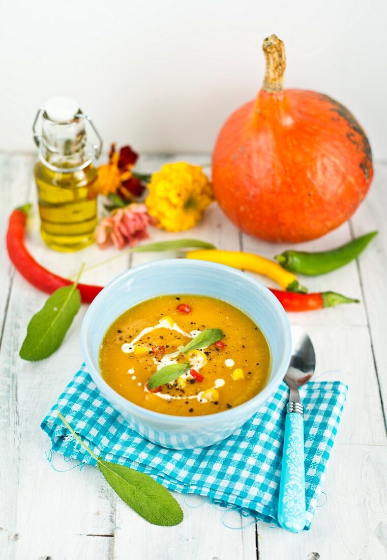 Pumpkin soup with chilli peppers