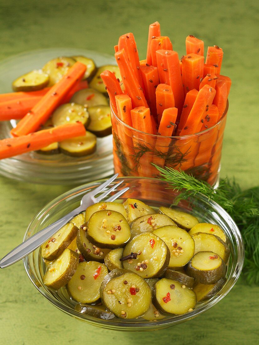 Pickled carrots and courgettes