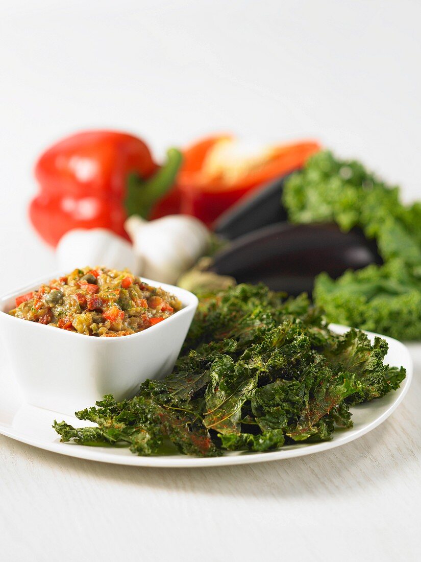 Kale crisps with vegetable relish
