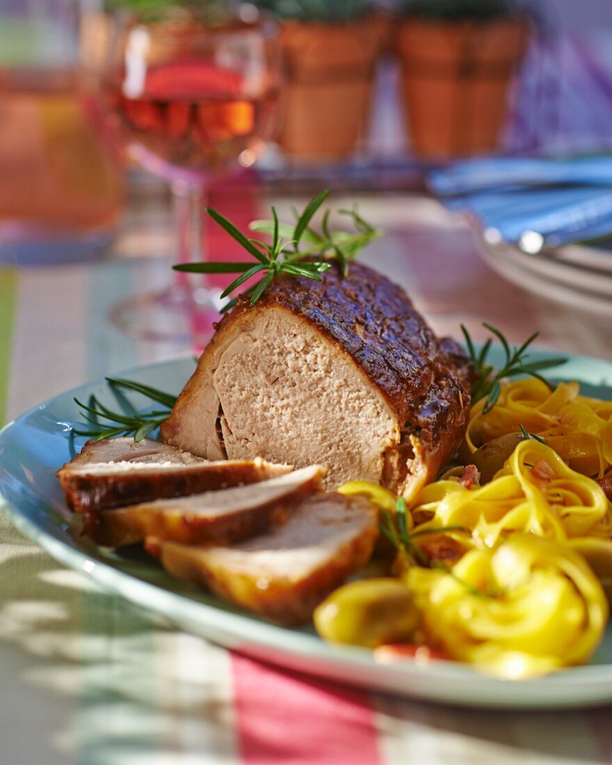 Roast veal with rosemary and olive tagliatelle