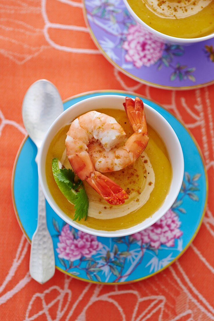 Lentil soup with prawns