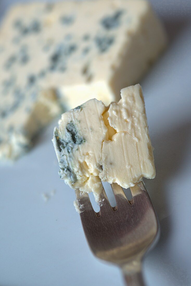 Blue cheese on a fork