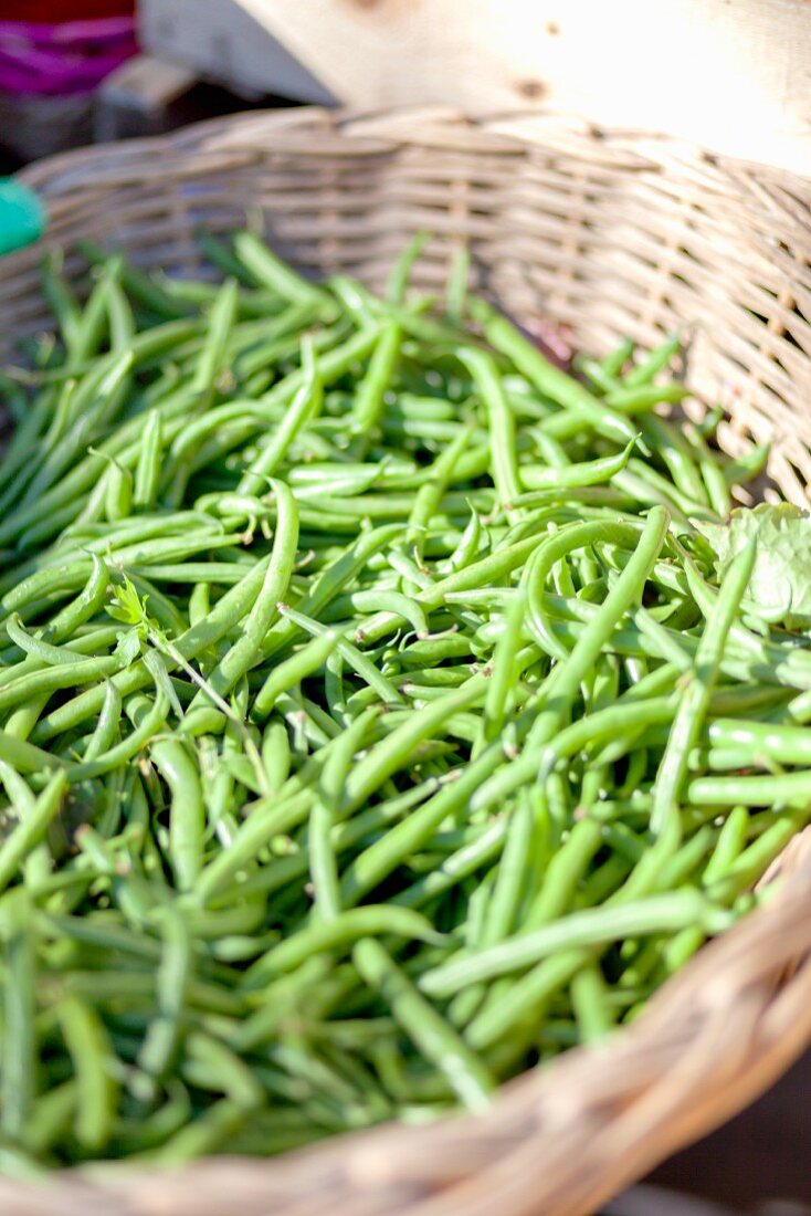 Green beans at a market stand
