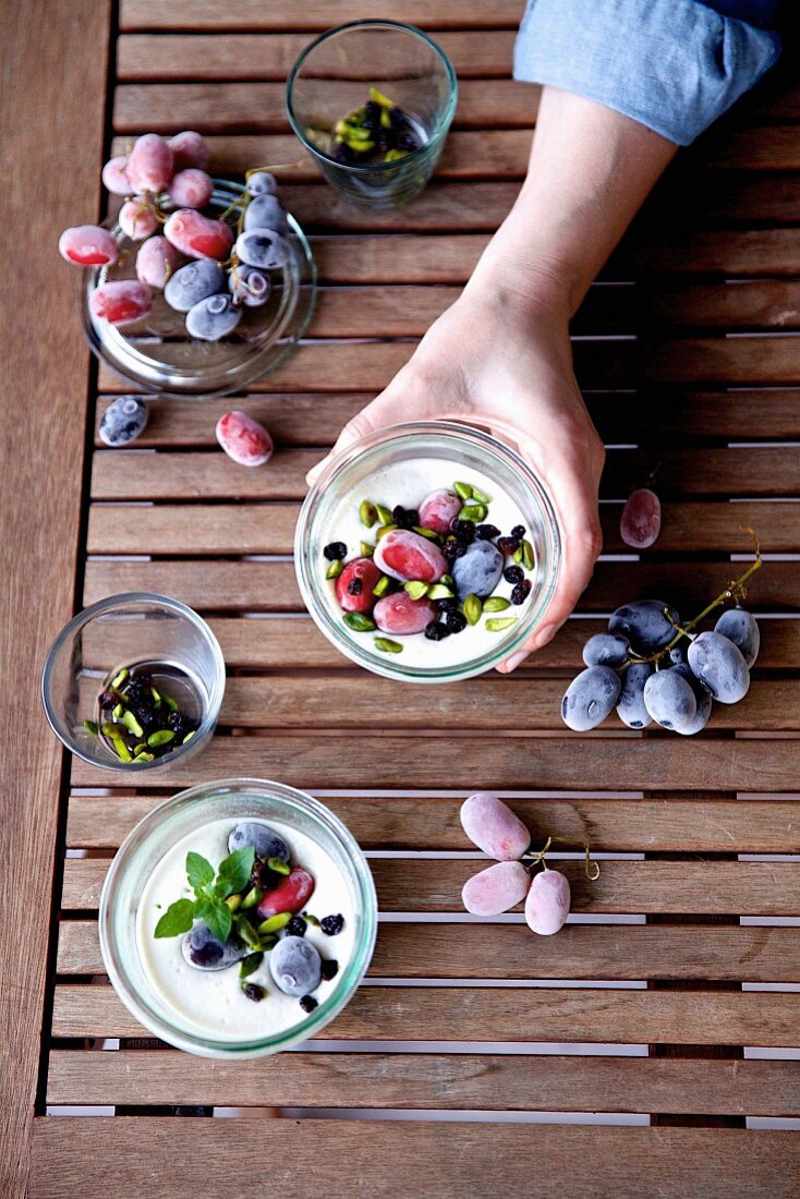 Ajo blanco with grapes and pistachio nuts