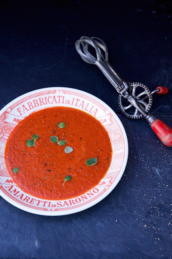 Tomato and sweet potato soup with hazelnut oil