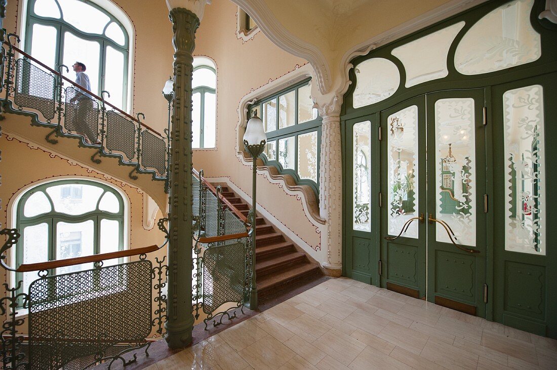 The foyer of the former post office bank, Budapest – constructed 1899-1901 by Ödön Lechner in the Hungarian art nouveau style
