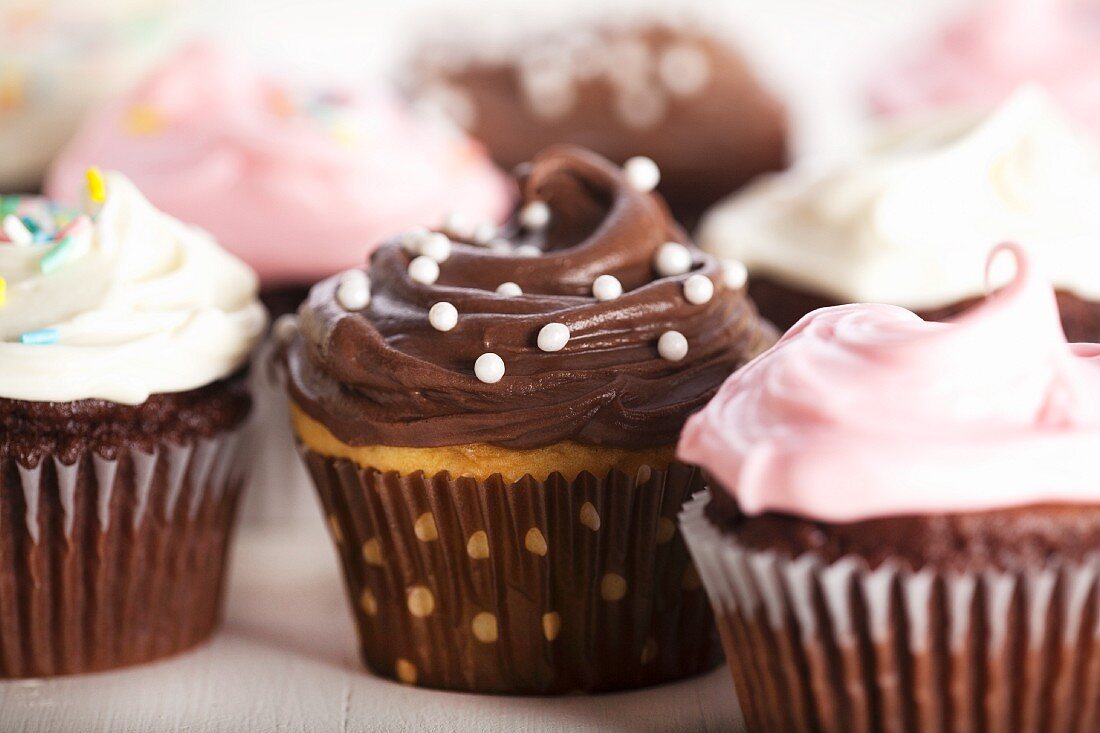 Various decorated cupcakes (close-up)