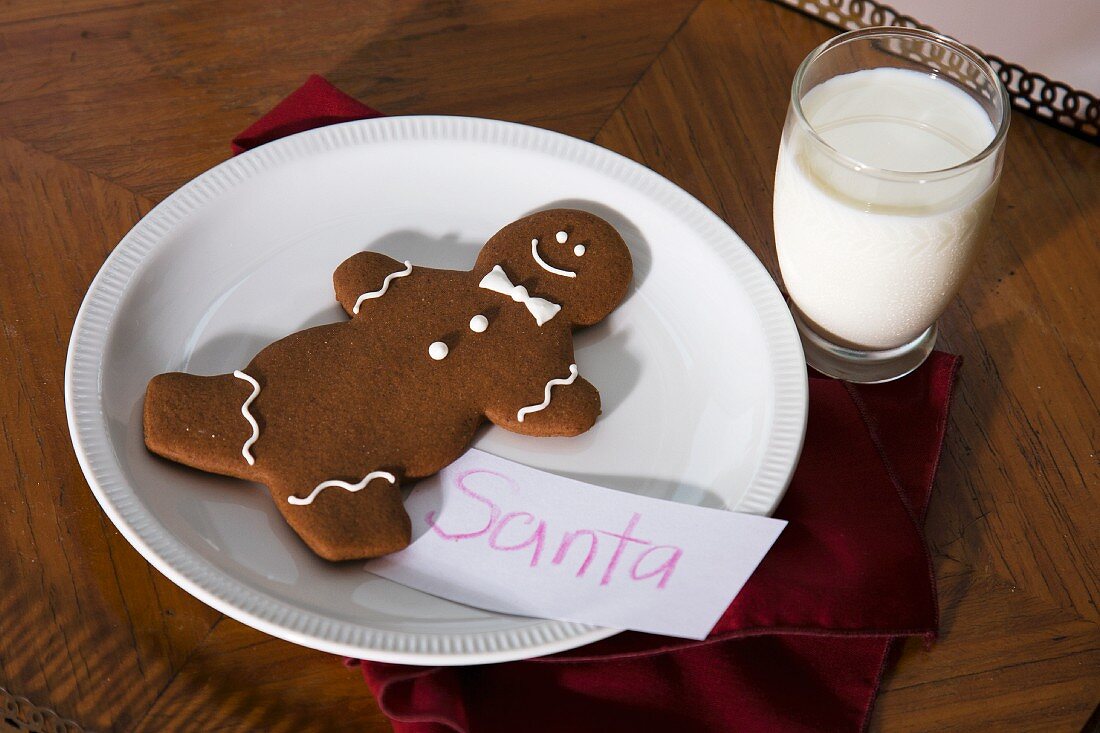 A gingerbread man and a glass of milk for Santa