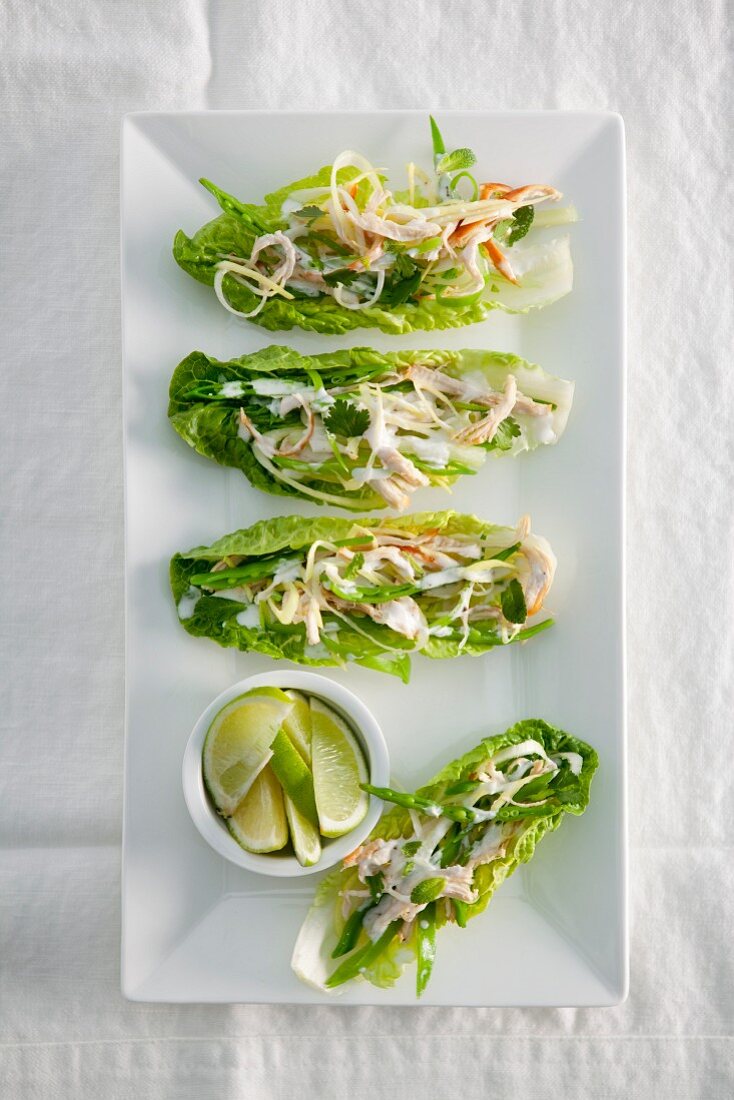 Chicken salad in lettuce leaves