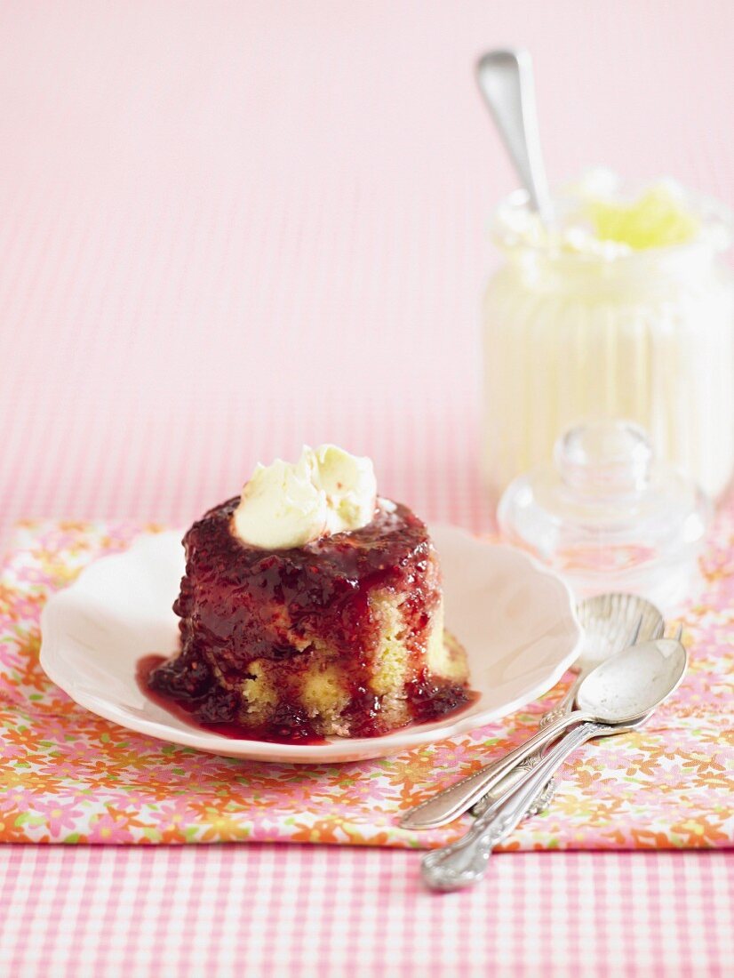 White chocolate and raspberry steamed puddings