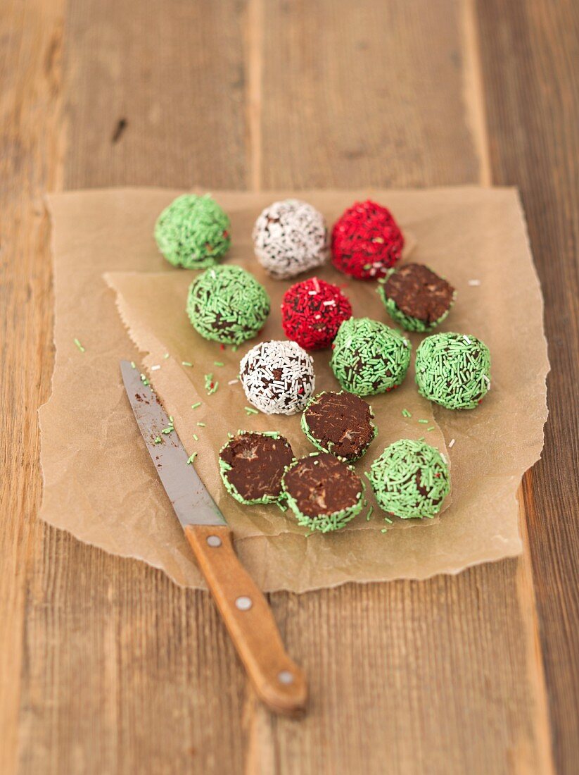 Chocolate truffles with colourful sugar sprinkles