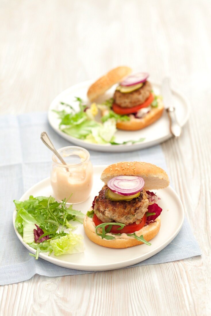 Homemade pork burgers