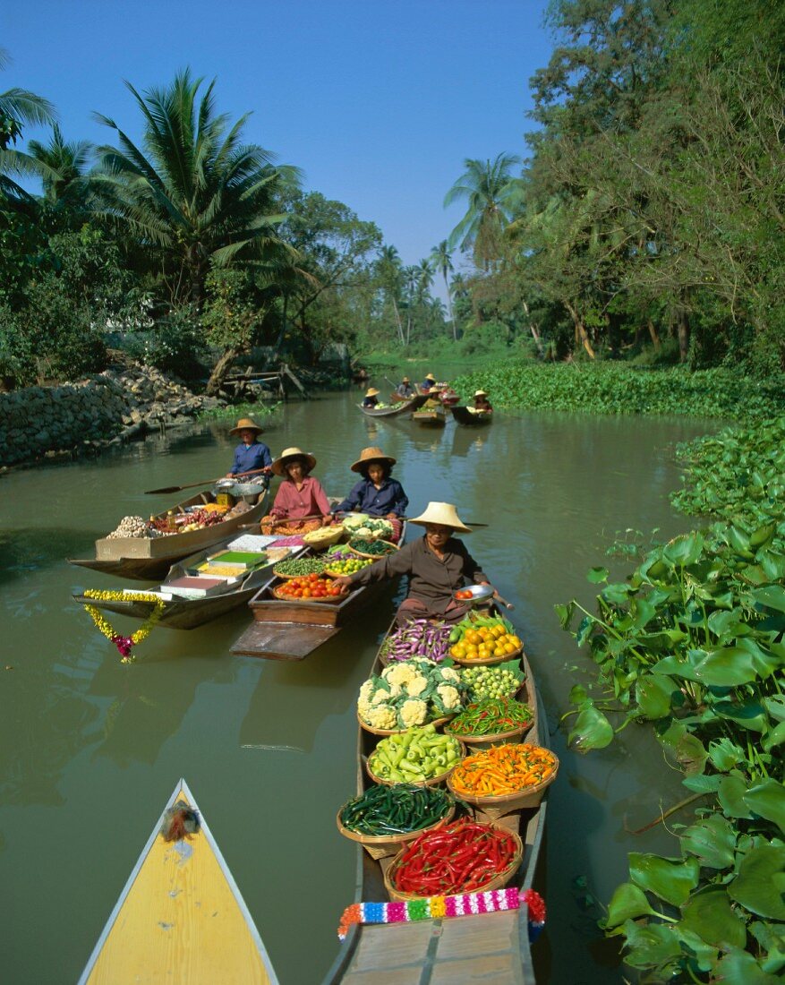 A floating market, Thailand, Asia