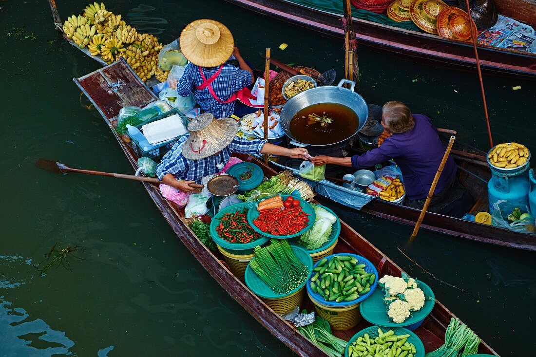 Schwimmender Markt, Damnoen Saduak, Ratchaburi Provinz, Thailand, Südostasien, Asien
