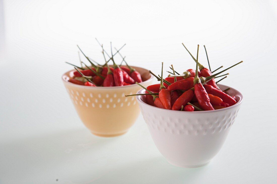 Two bowls of Thai chillis