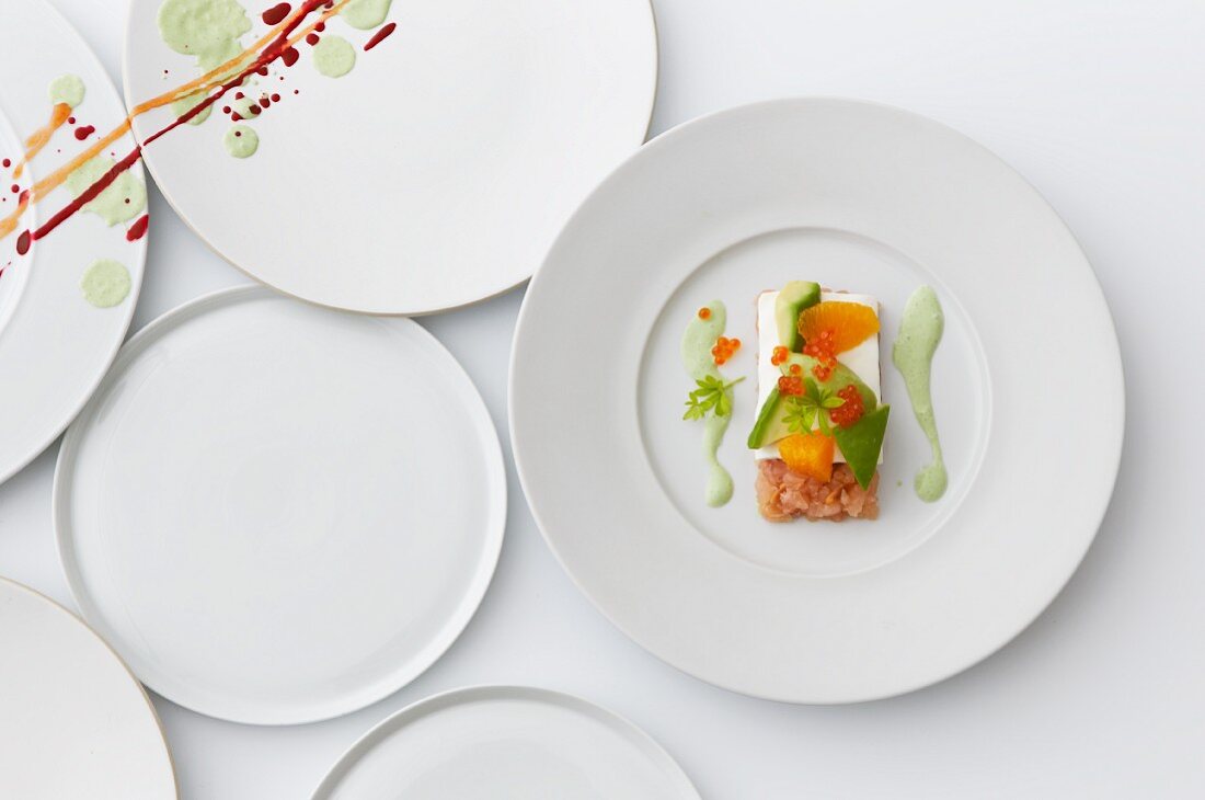 Trout tartar with avocado and sour cream