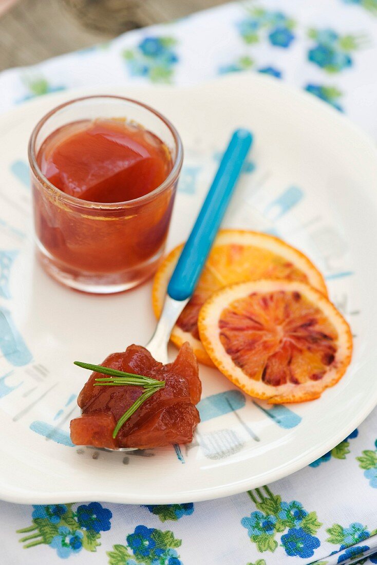 Blood orange jelly with rosemary