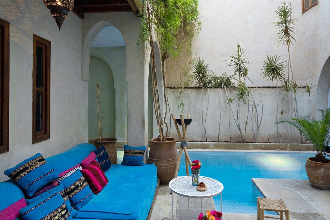 The pool at the El Fenn, Riad Boutique Hotel belonging to Vanessa Branson in the Medina of Marrakesh, Morocco