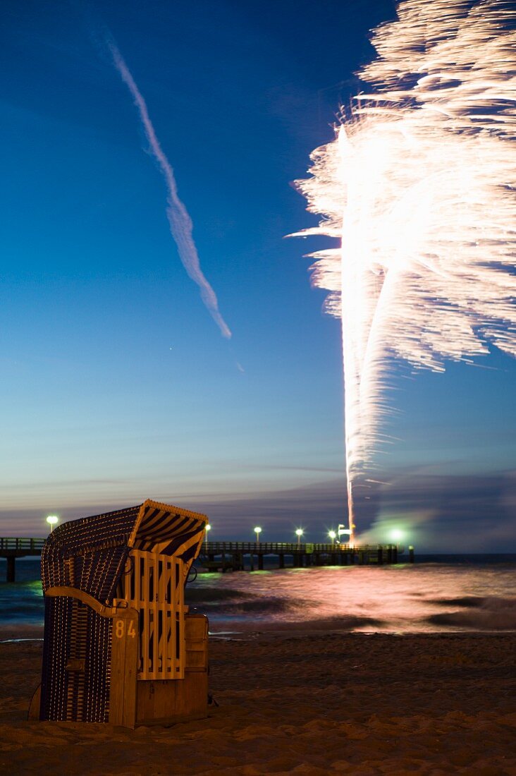 Baltic Sea resort, Kühlungsborn, Mecklenburg-Vorpommern - fireworks from the pier