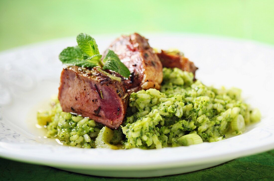 Lamb with risotto and mint