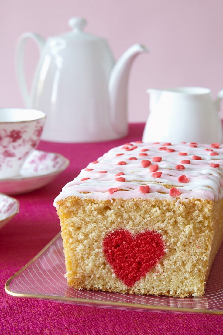 Sponge cake with a red heart for Valentine's Day
