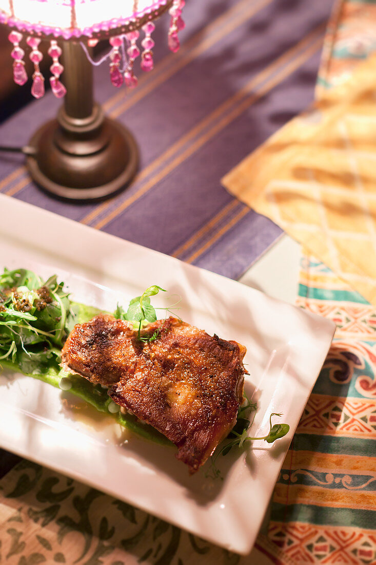 Secreto Iberico (Ibérico pork fillet; Restaurant Candelaria in Peratallada, Empordà, Catalonia, Spain)