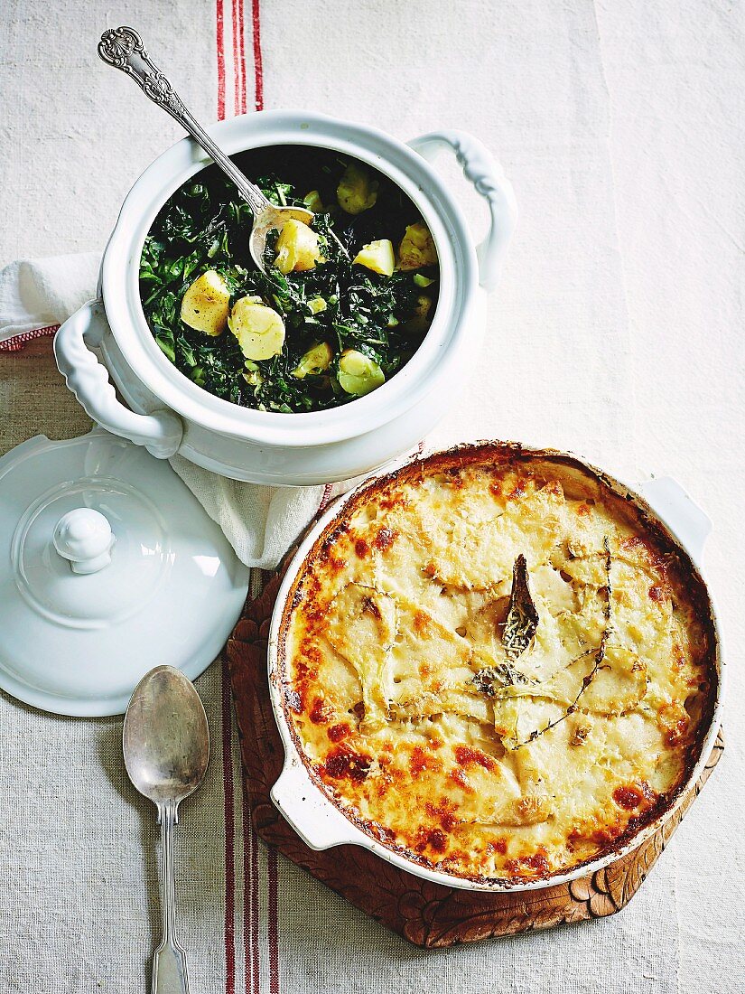 Fennel and celery gratin with chard and potato vegetables