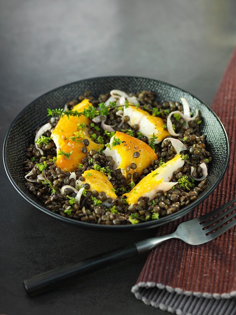 Haddock with lentils