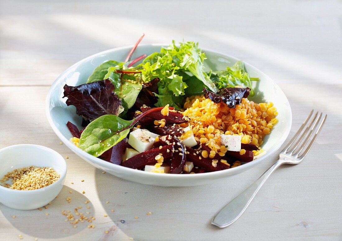 Schneller Linsen-Rote-Bete-Salat mit Feta