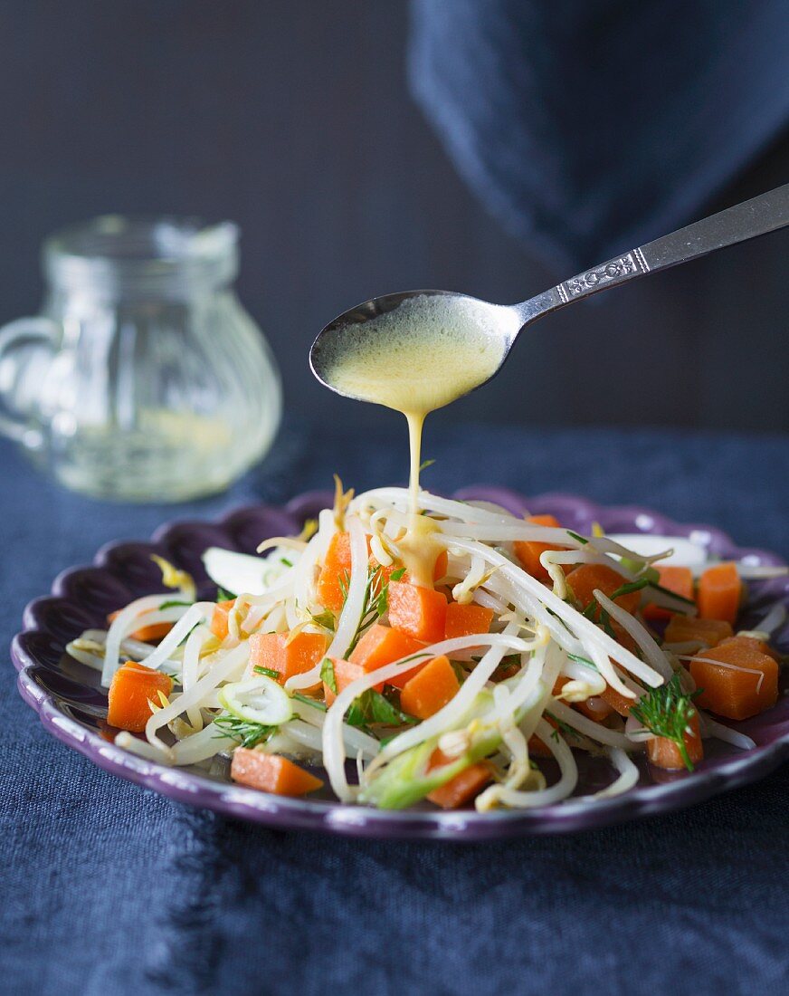 Carrot and mungbean salad with mustard dressing