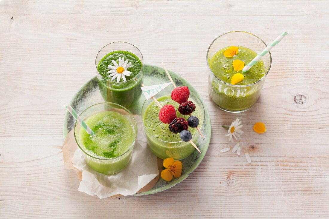 Various green smoothies