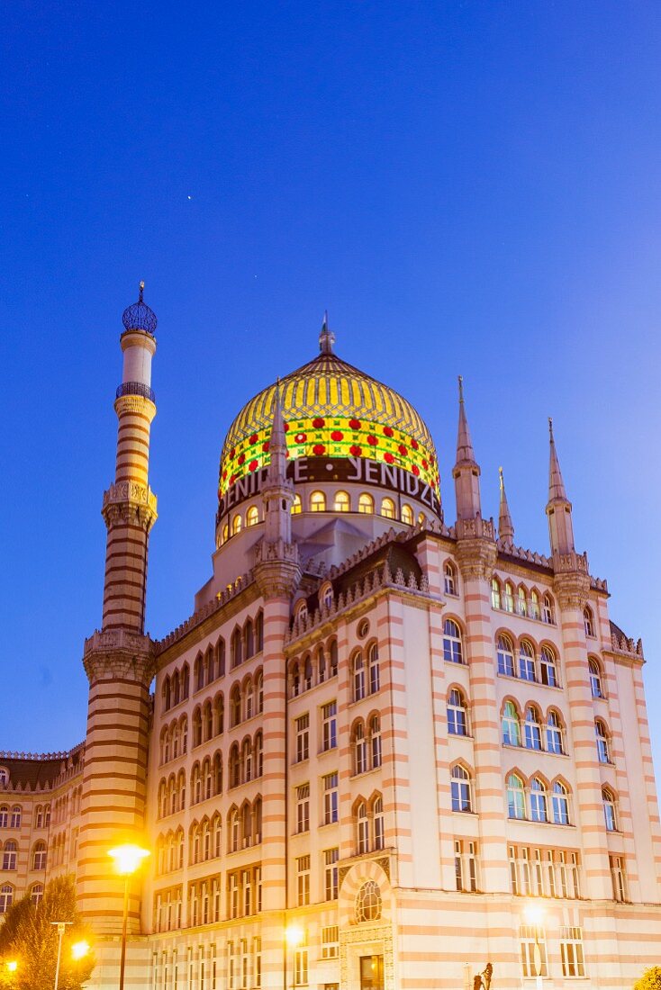 The former tobacco factory Yenidze in Dresden, the colourful dome is modelled on a mosque