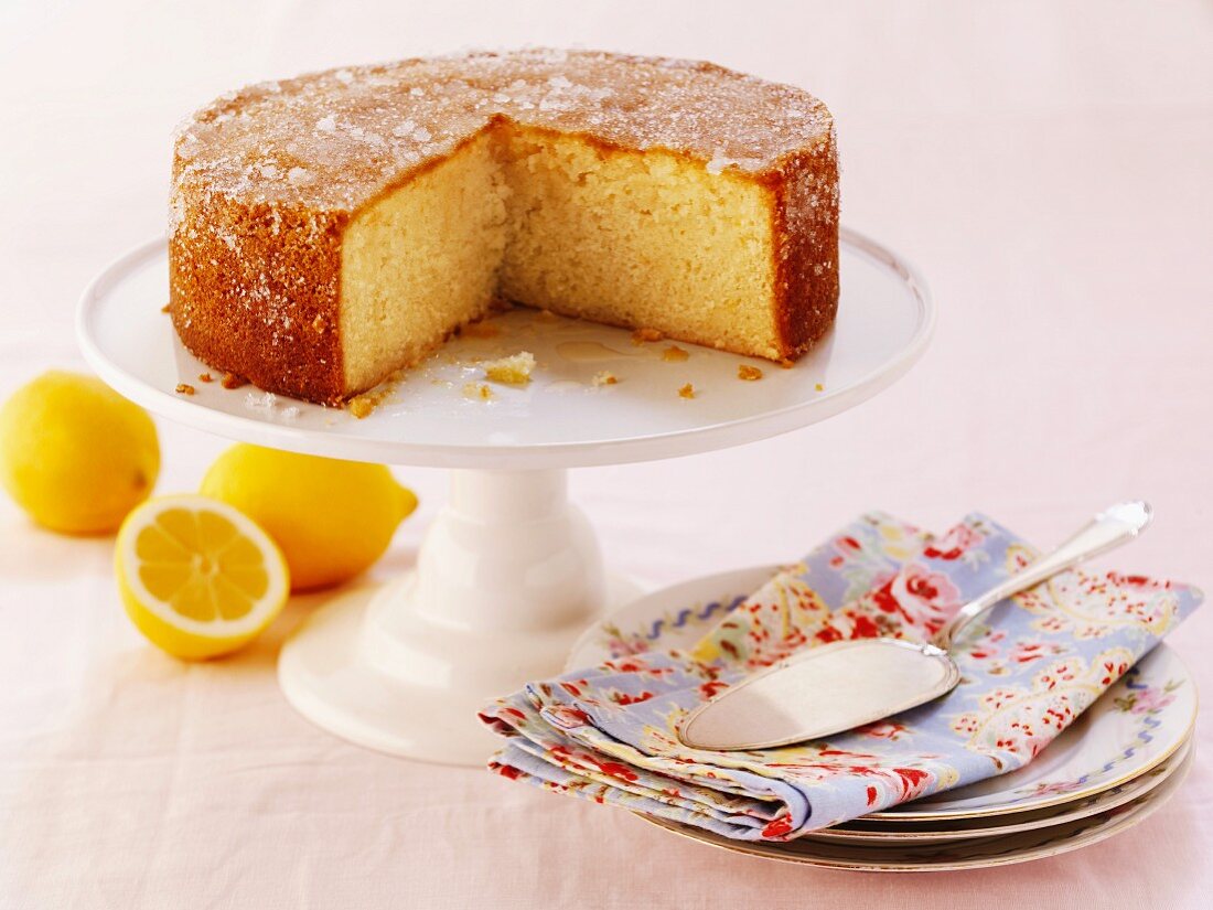 Lemon drizzle cake, sliced