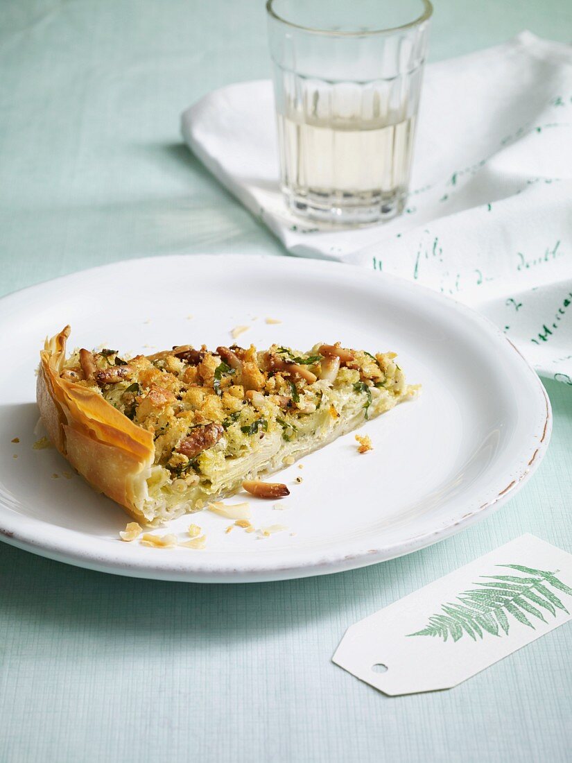 A slice of artichoke quiche