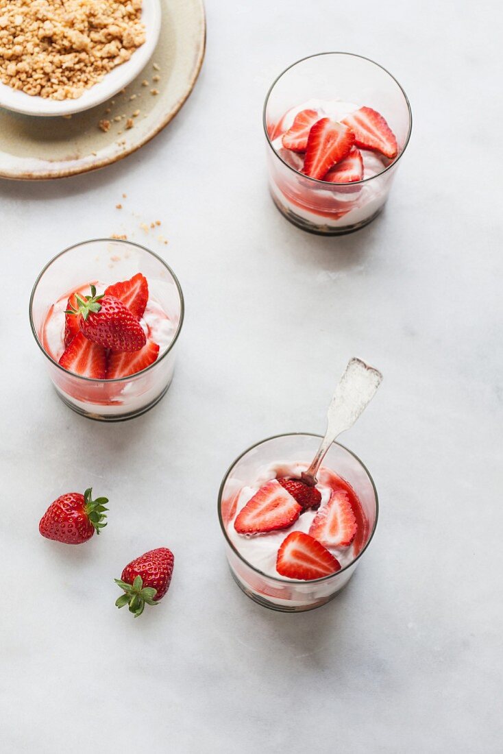 Strawberry cheesecakes in glasses