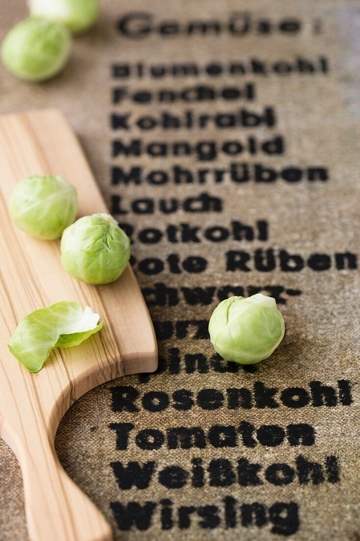 Brussels sprouts on a wooden board