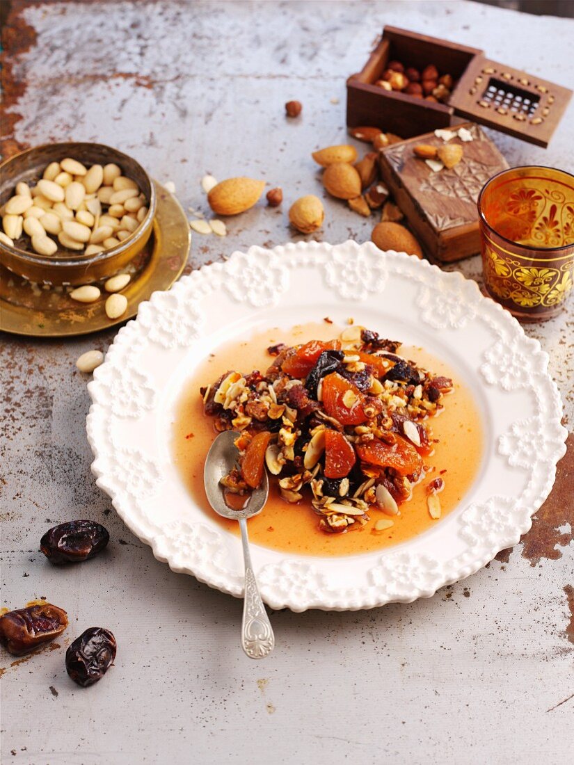 Dried fruit compote with almonds (North Africa)